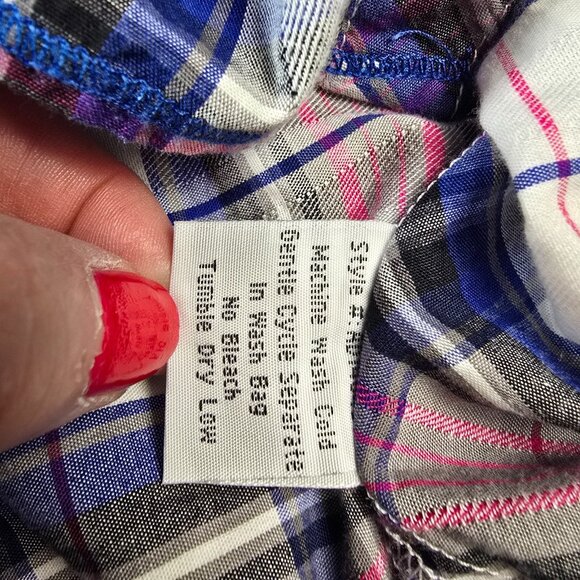 Adiktd Western Top Womens Medium Pink Blue Plaid Embellished Rhinestone Yoke - Picture 14 of 16